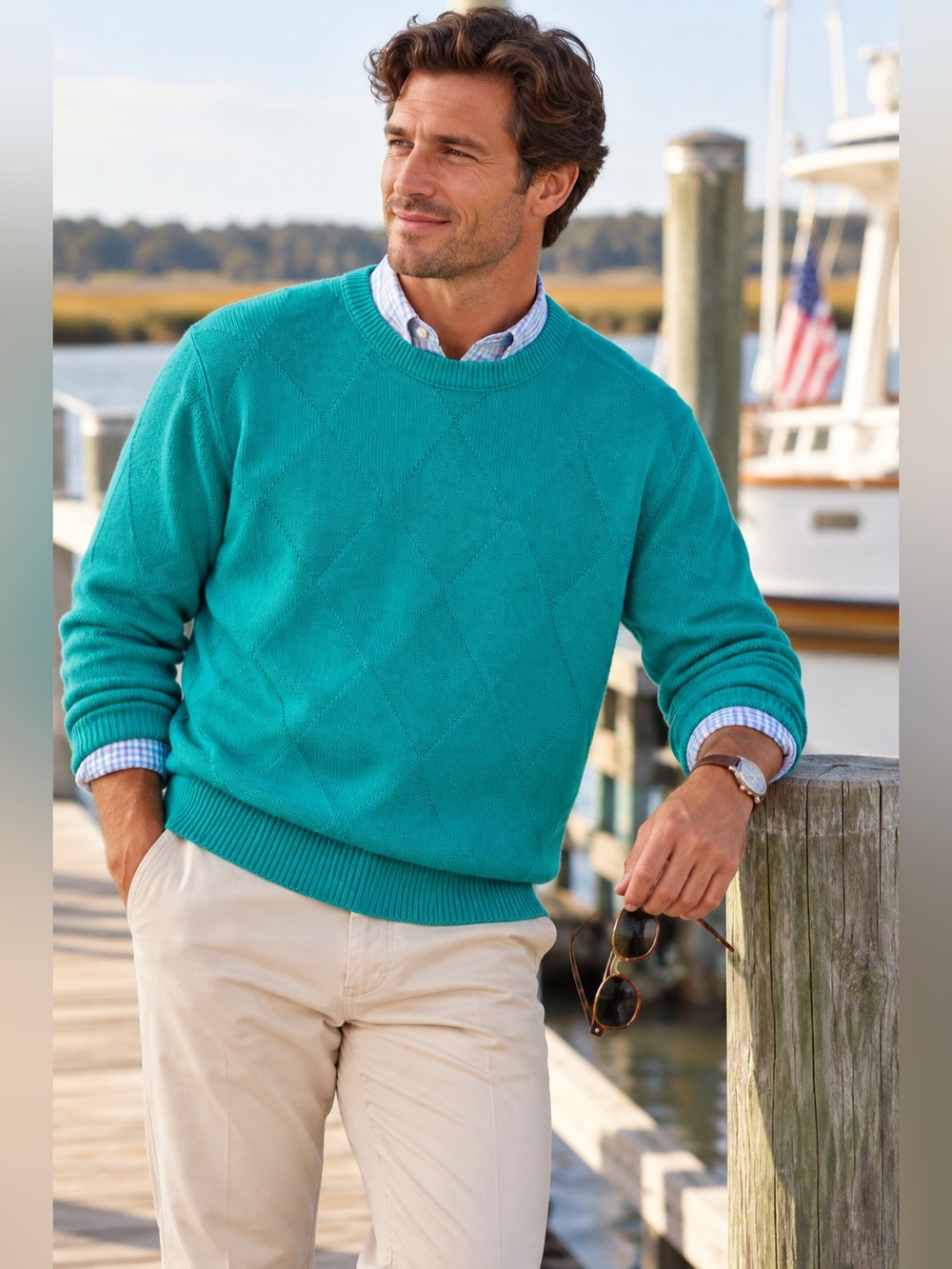 Vintage Pebble Beach California Men’s XL Aqua 100% Cotton Knit Crewneck Sweater